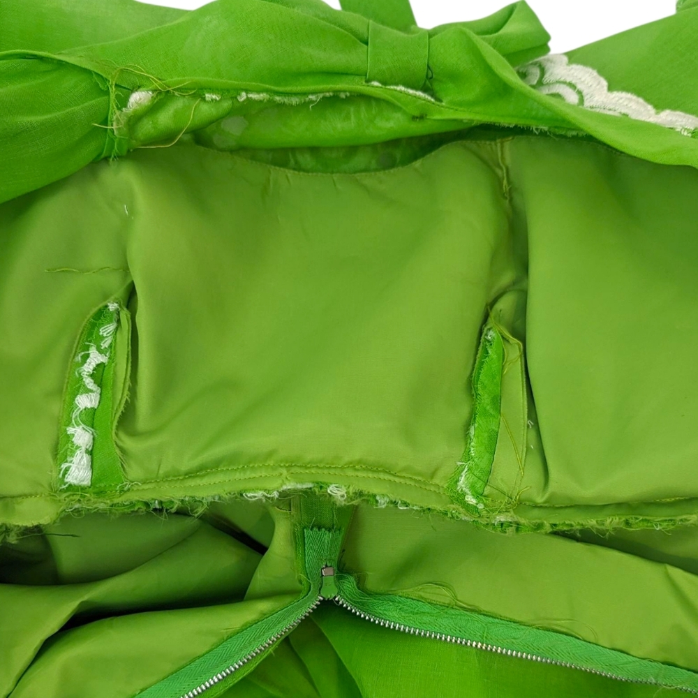 Vintage 70s Crochet Trimmed Maxi Peasant Dress Green Chiffon Overlay Womens S - Picture 11 of 14